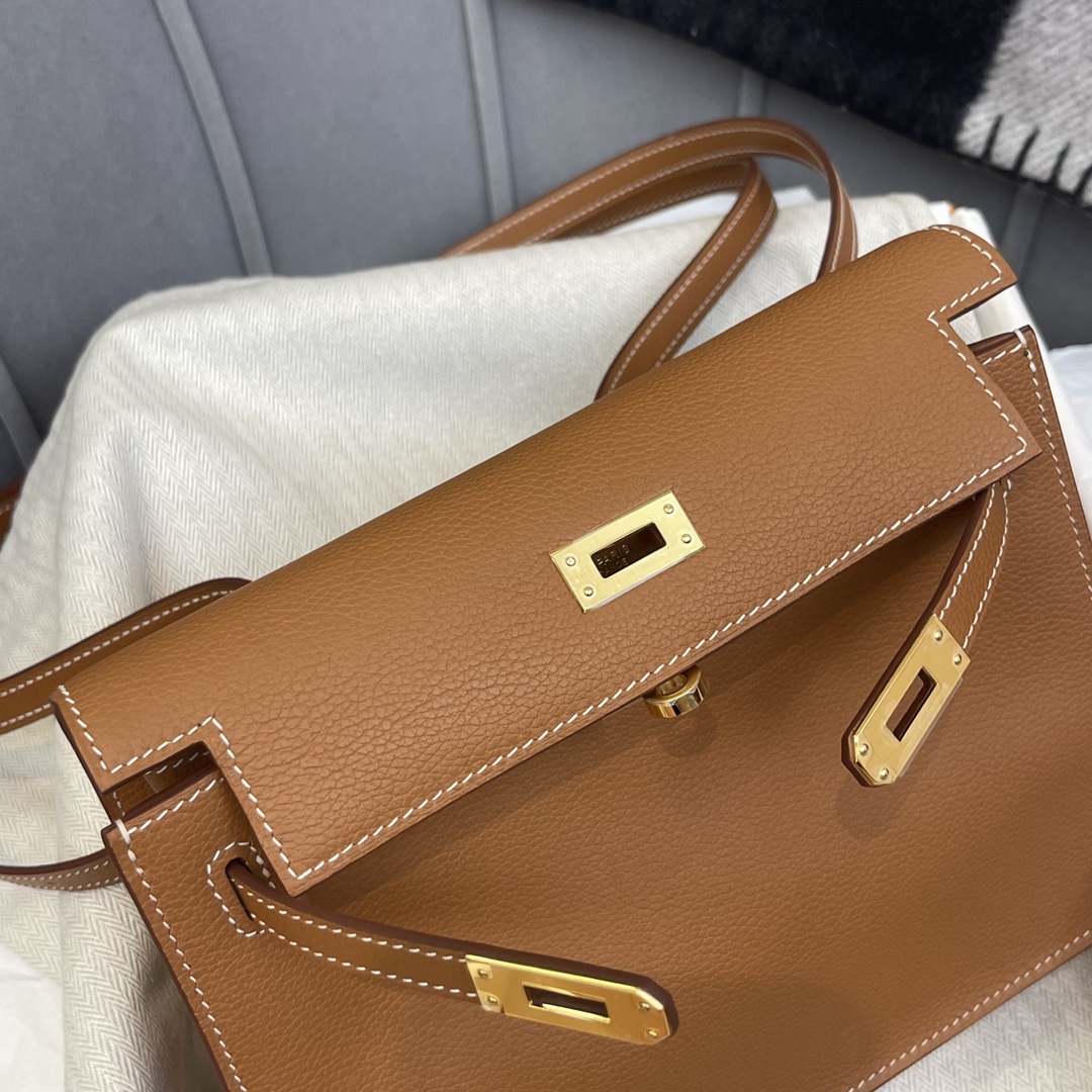 HERMES kelly danse跳舞包是kelly系列 正品开版 专柜品质原厂evercolor 37金棕gold 金扣