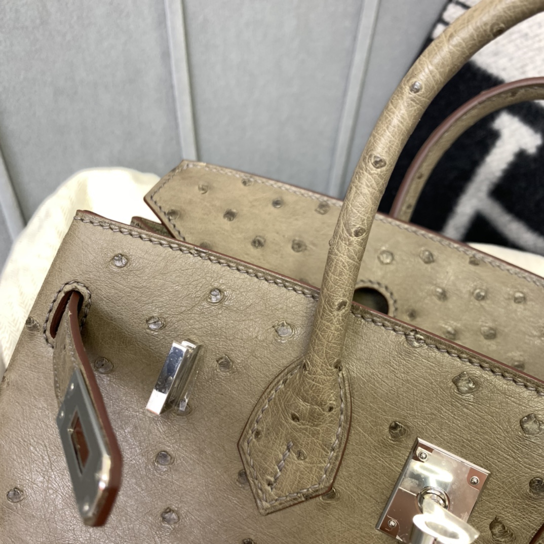 爱马仕 BIRKIN 鸵鸟 25 M1新大象灰 小可爱一枚 银扣 无敌百搭的好看的颜色