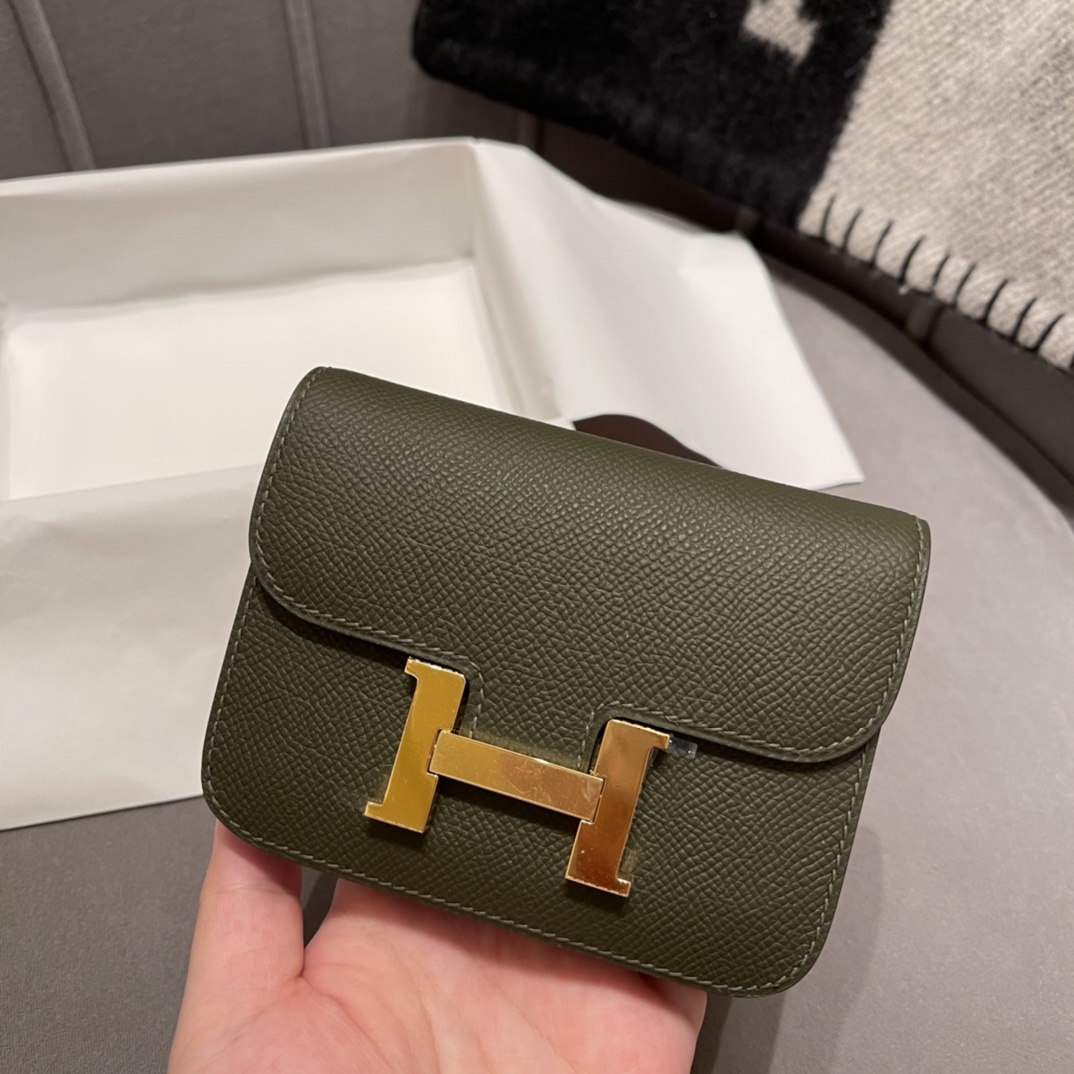 HERMES 新款康康腰包 Constance slim 超级mini 内里还有个小卡包 Epsom C6 灰绿色 金扣