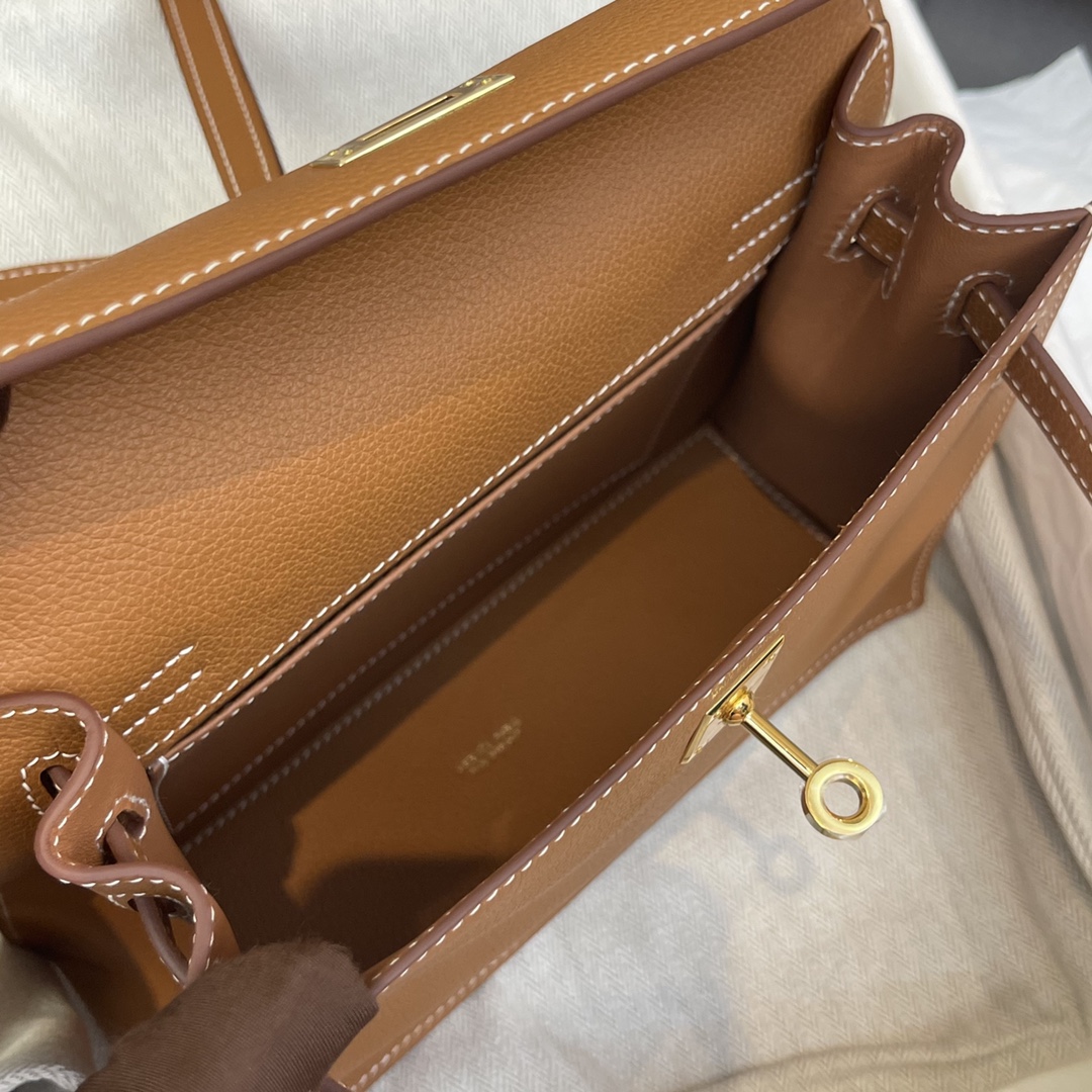HERMES kelly danse跳舞包是kelly系列 正品开版 专柜品质原厂evercolor 37金棕gold 金扣