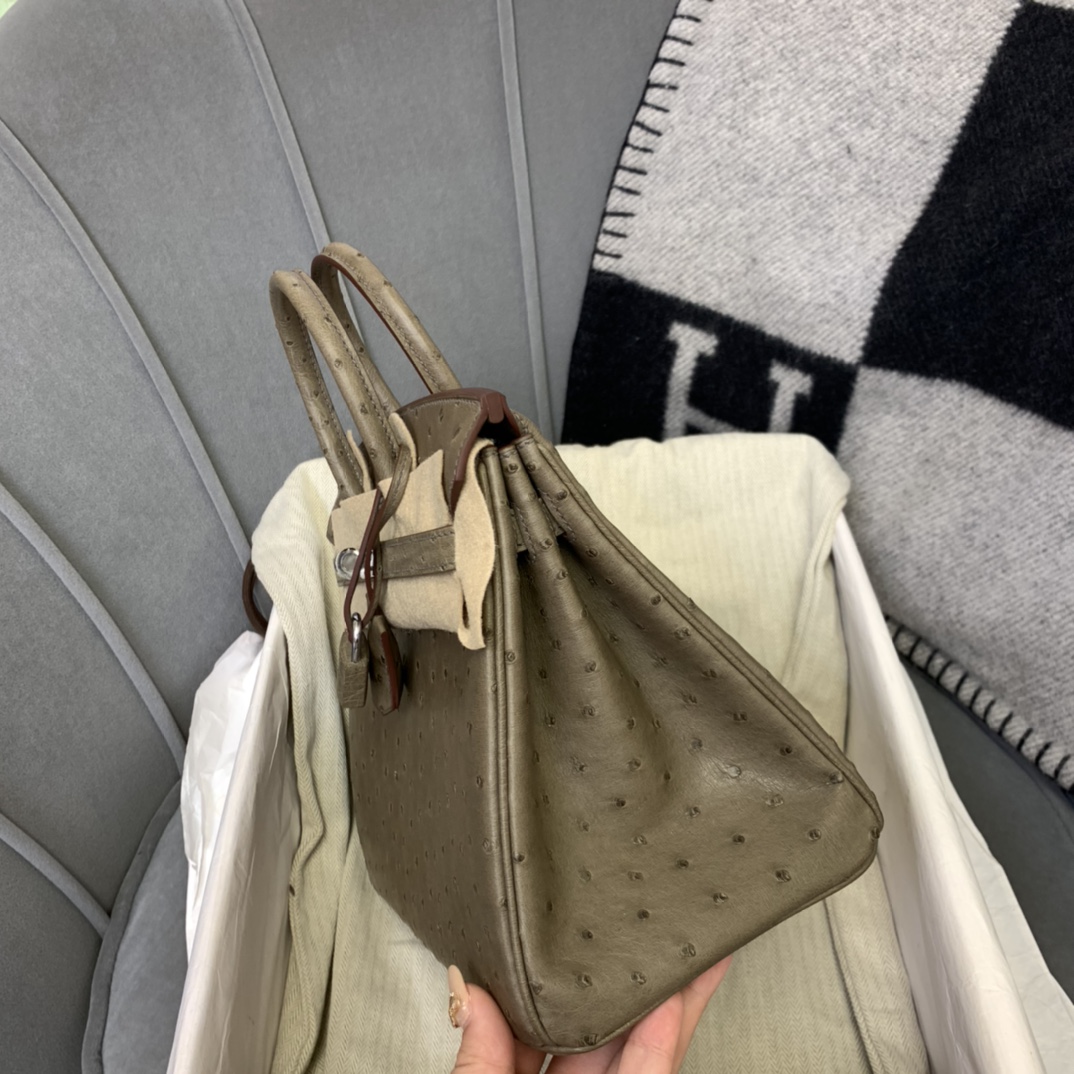 爱马仕 BIRKIN 鸵鸟 25 M1新大象灰 小可爱一枚 银扣 无敌百搭的好看的颜色