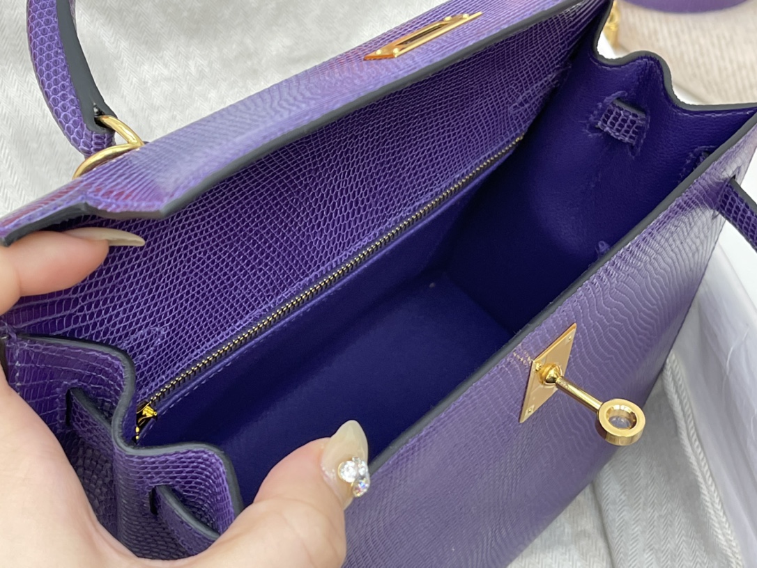 爱马仕 现货 kelly 25 小蜥蜴 69紫罗兰 Violet 金扣 超有气质的美