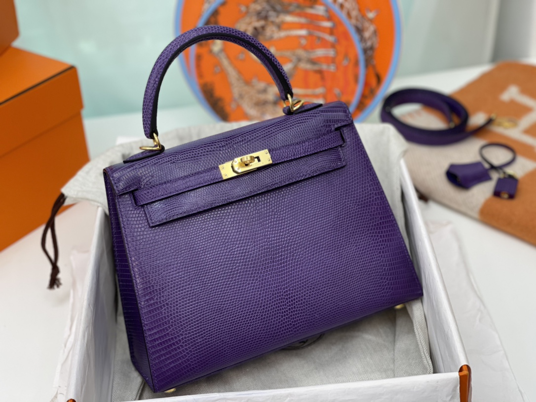 爱马仕 现货 kelly 25 小蜥蜴 69紫罗兰 Violet 金扣 超有气质的美