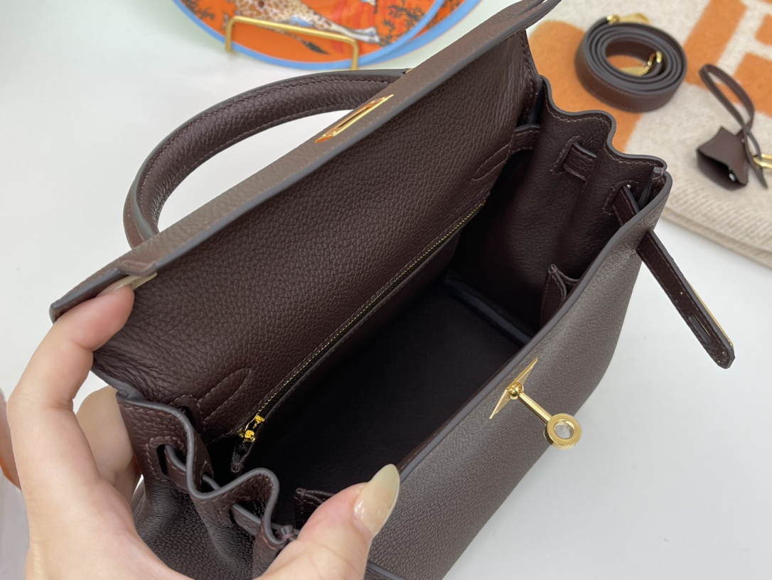 HERMES kelly 25cm togo皮 41哈瓦那色 金扣无敌气场