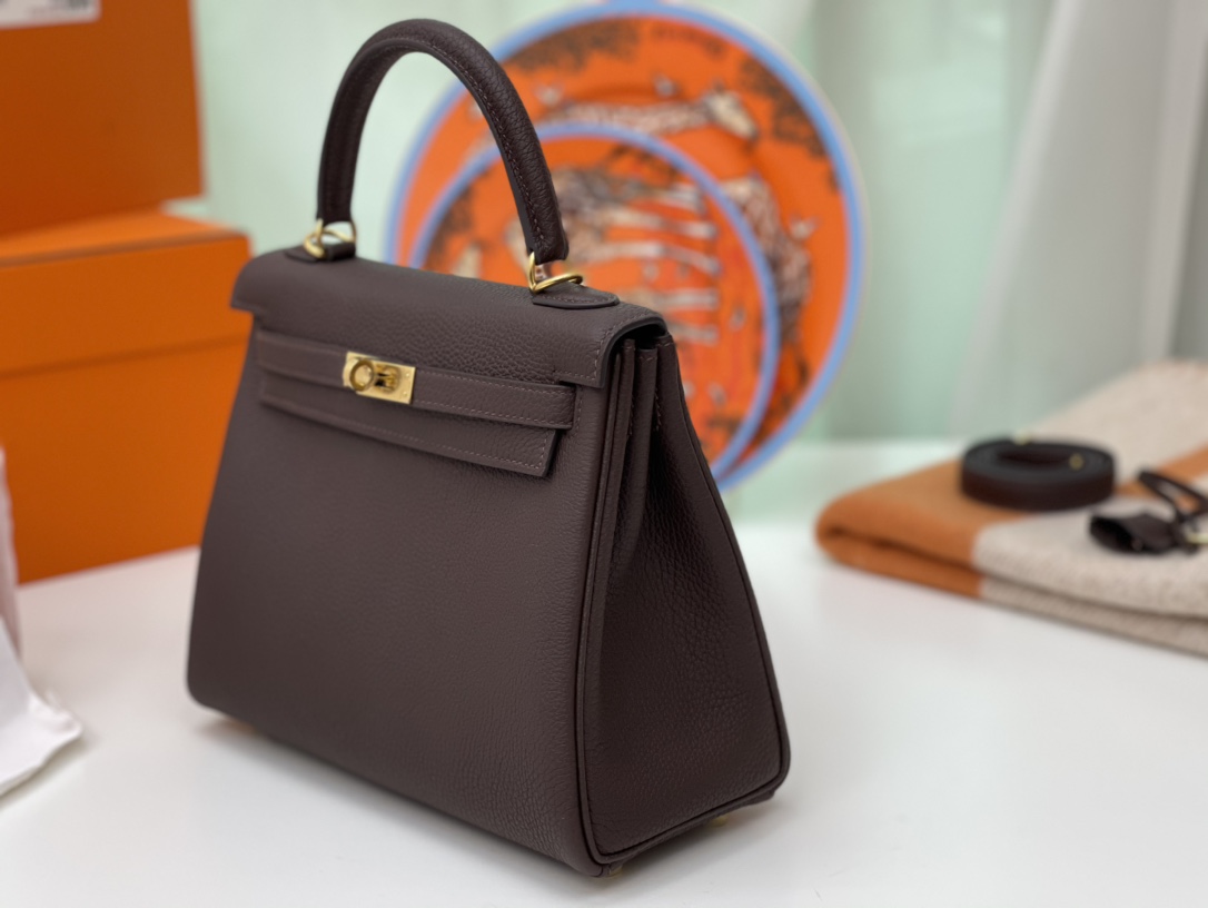 HERMES kelly 25cm togo皮 41哈瓦那色 金扣无敌气场