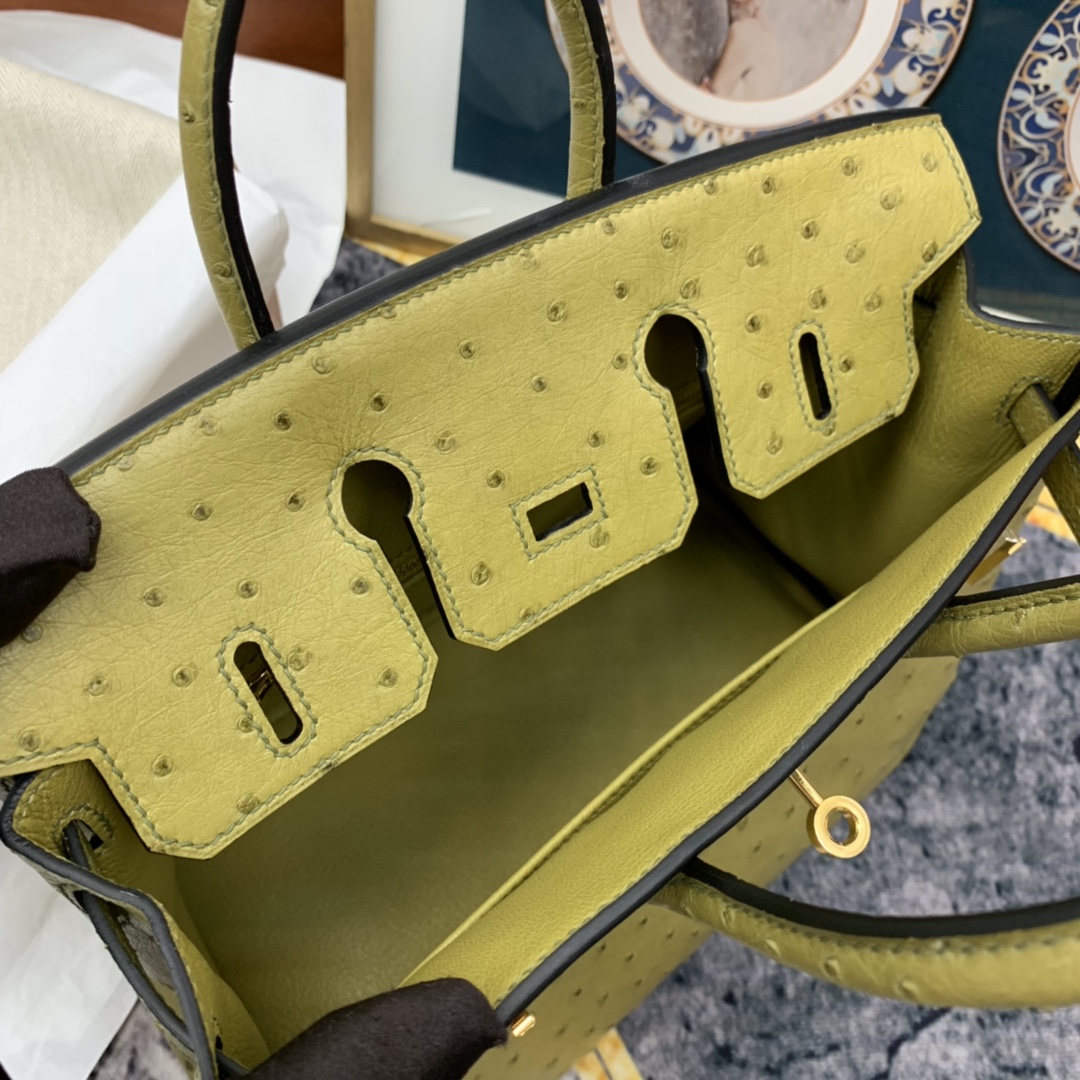 HERMES birkin 25cm 南非Kk鸵鸟皮ostrich 6E黄连木色 金扣