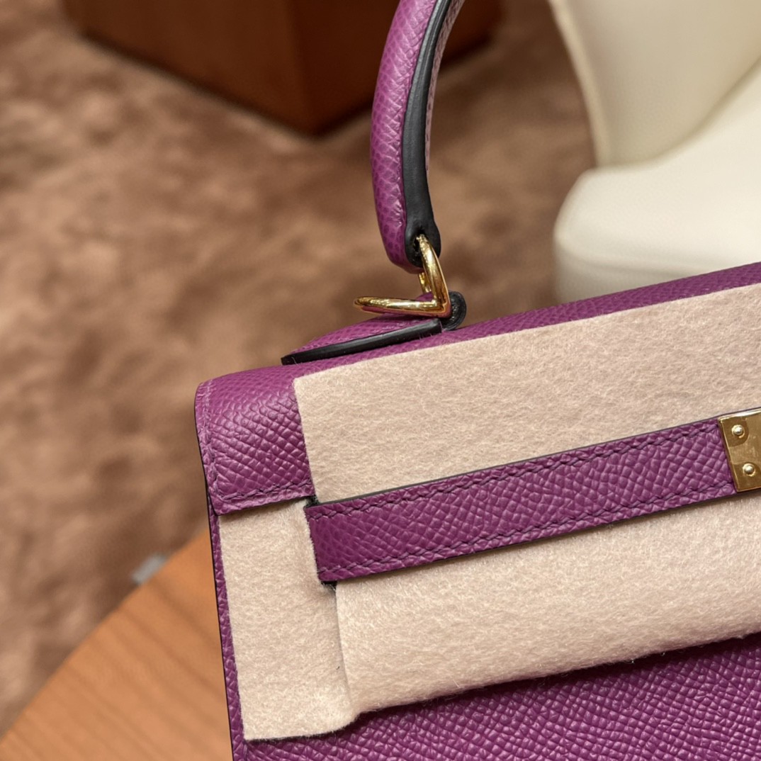 HERMES 爱马仕 Kelly 25cm epsom皮 P9 海葵紫 金扣