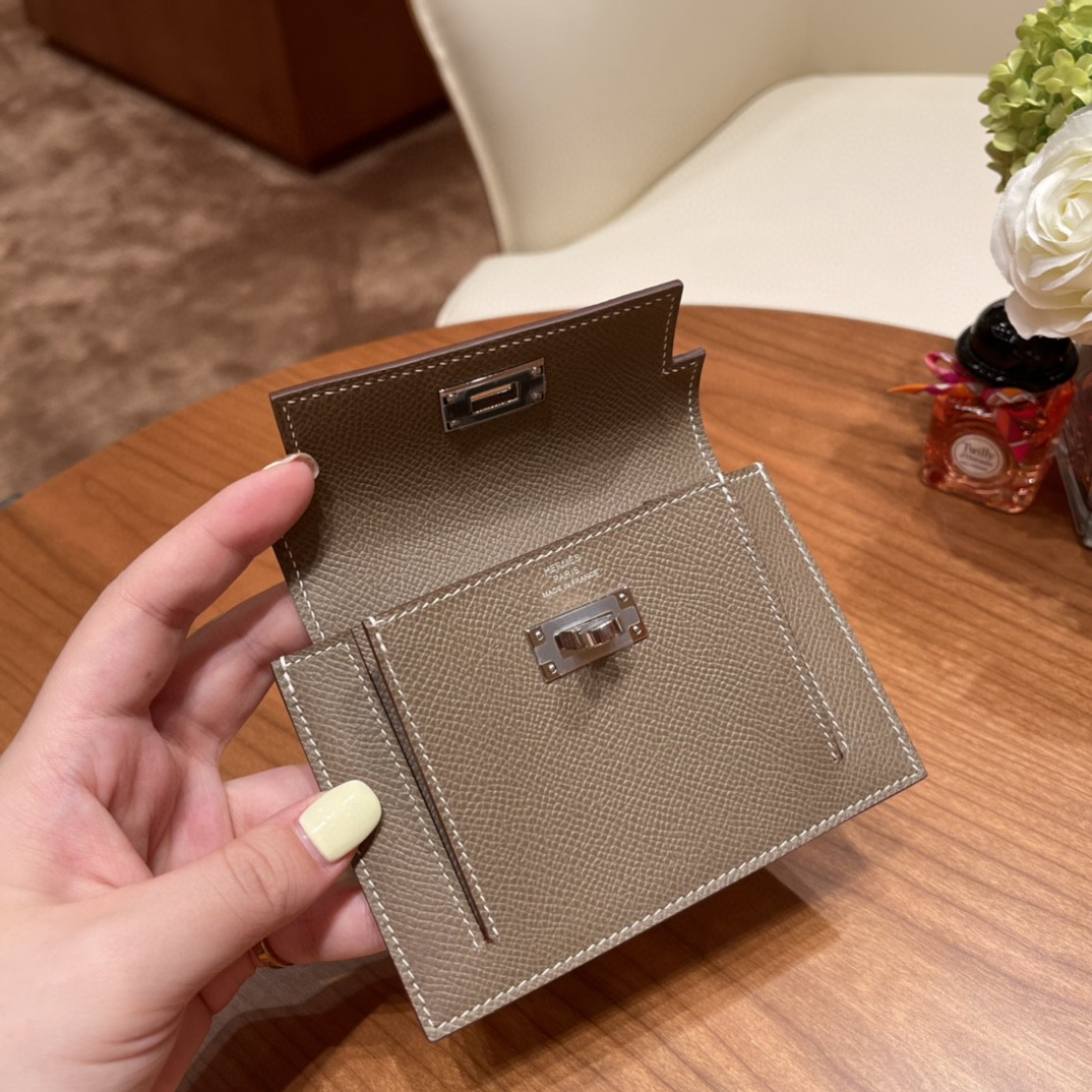 HERMES 爱马仕 Kelly pocket 配上kelly 腰带可以当腰包 Epsom 皮 18 大象灰 银扣