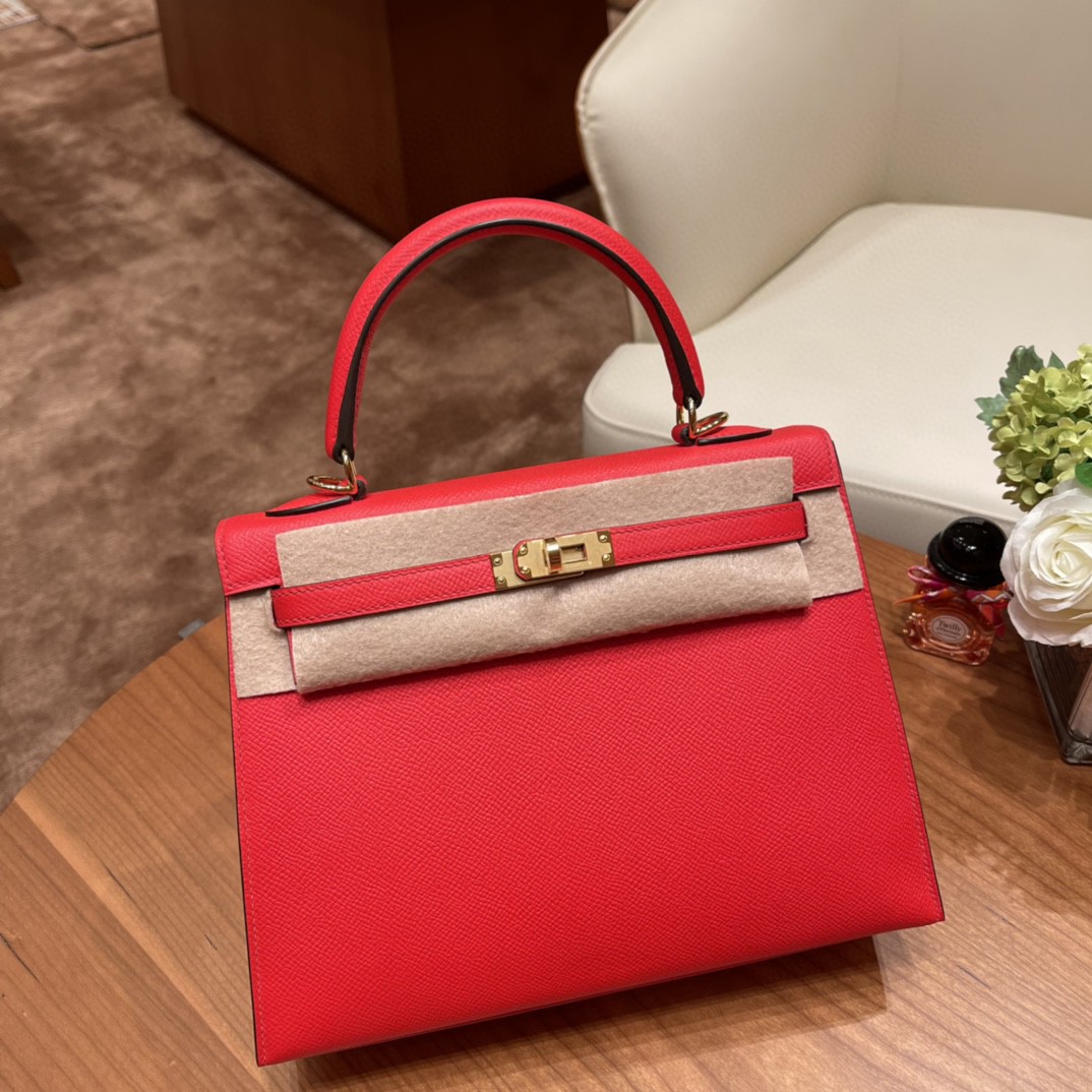 爱马仕 HERMES Kelly 25cm epsom皮 S3 心红 金扣
