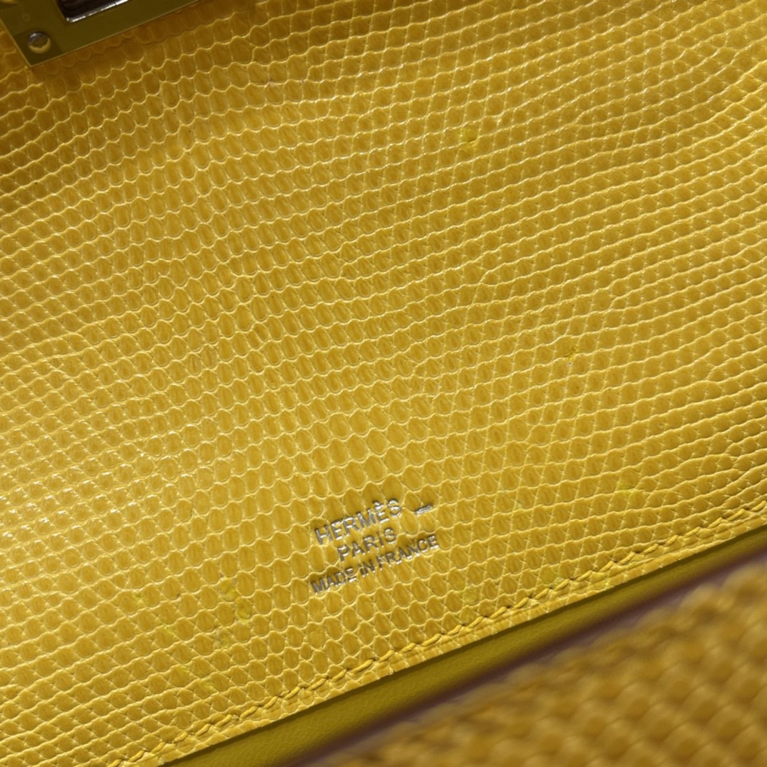 HERMES Kelly pochette 一代手包 西班牙lizard 蜥蜴皮 9L 金丝雀黄银扣