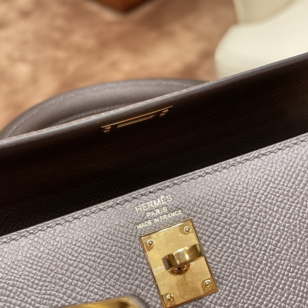 爱马仕 HERMES Kelly 25cm epsom皮 8F 锡器灰 金扣