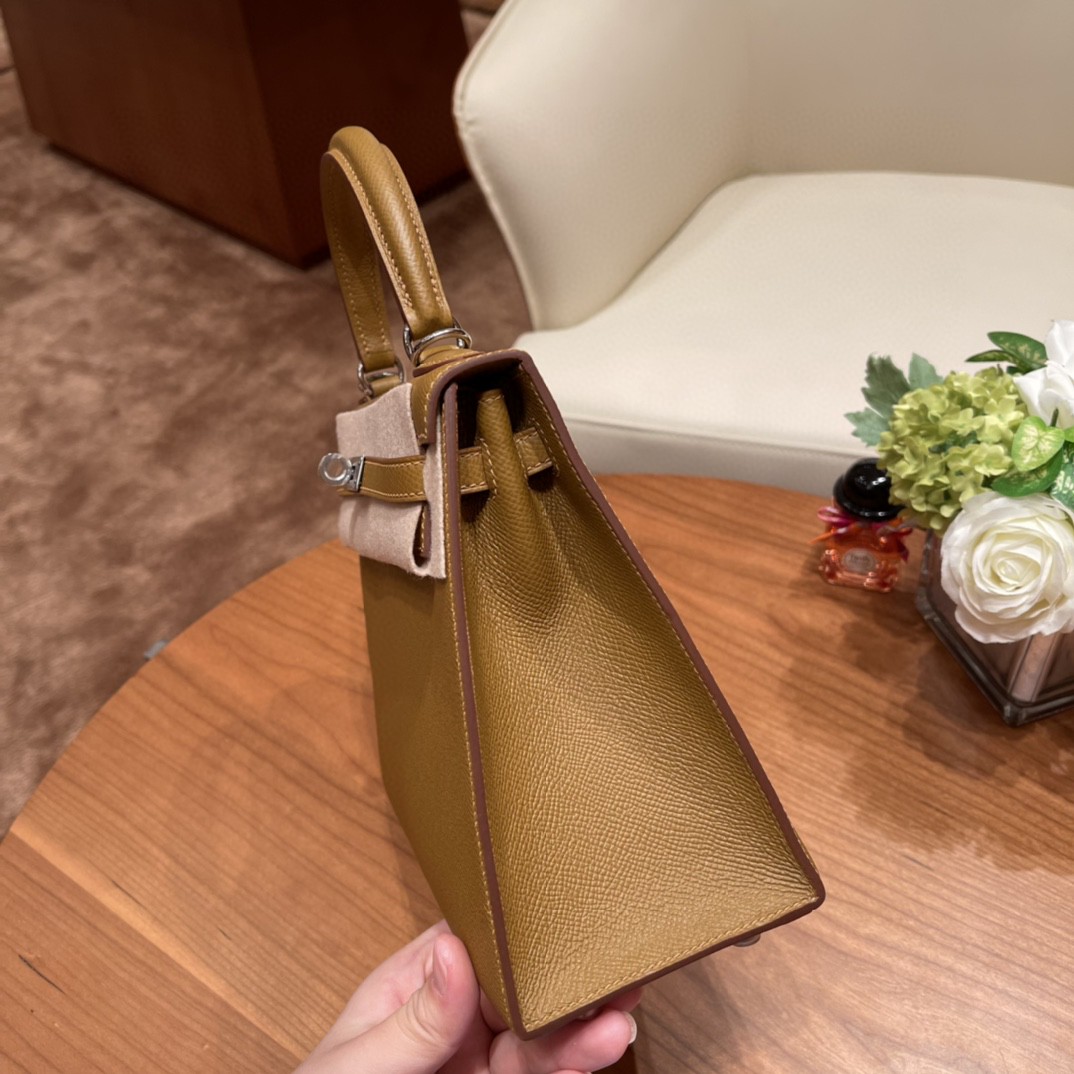 爱马仕 HERMES Kelly 25cm epsom皮 U8 青铜色 银扣