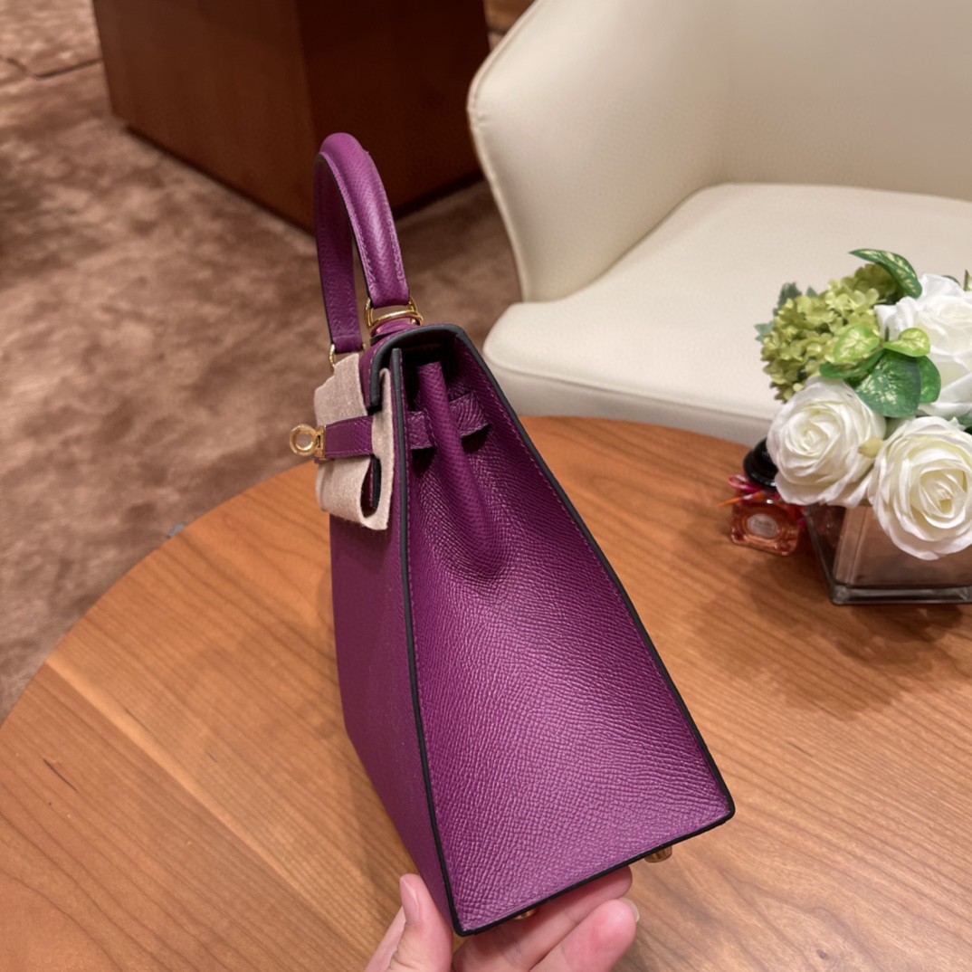 HERMES 爱马仕 Kelly 25cm epsom皮 P9 海葵紫 金扣