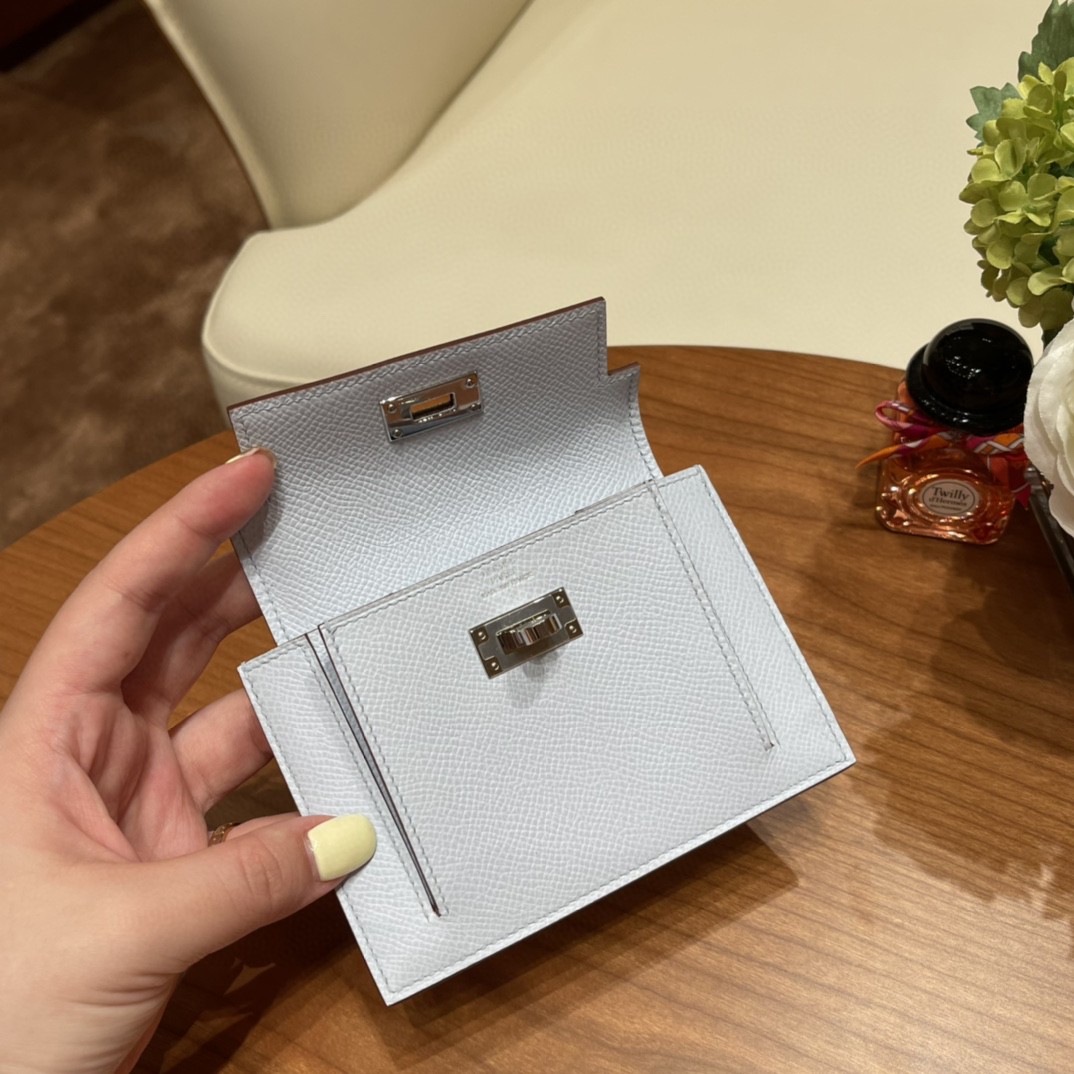 HERMES 爱马仕 Kelly pocket 配上kelly 腰带可以当腰包 Epsom 皮 T0 雾霾蓝 银扣