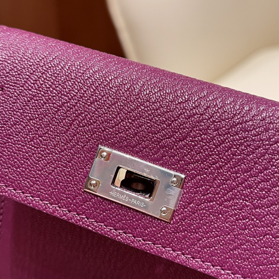 HERMES 爱马仕 Kelly pocket 完美精致 配上kelly 腰带可以当腰包 山羊皮 P9 海葵紫 银扣
