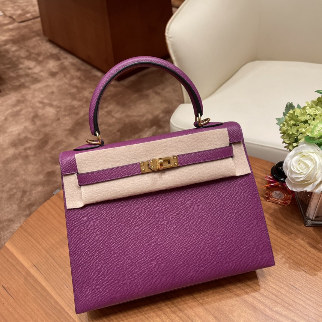 HERMES 爱马仕 Kelly 25cm epsom皮 P9 海葵紫 金扣
