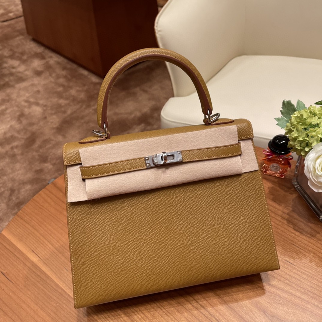爱马仕 HERMES Kelly 25cm epsom皮 U8 青铜色 银扣