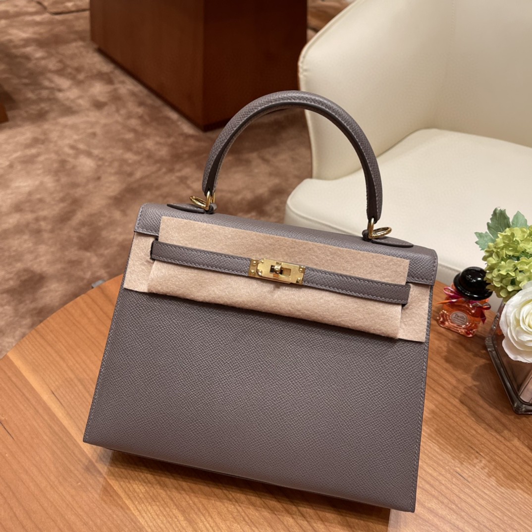爱马仕 HERMES Kelly 25cm epsom皮 8F 锡器灰 金扣