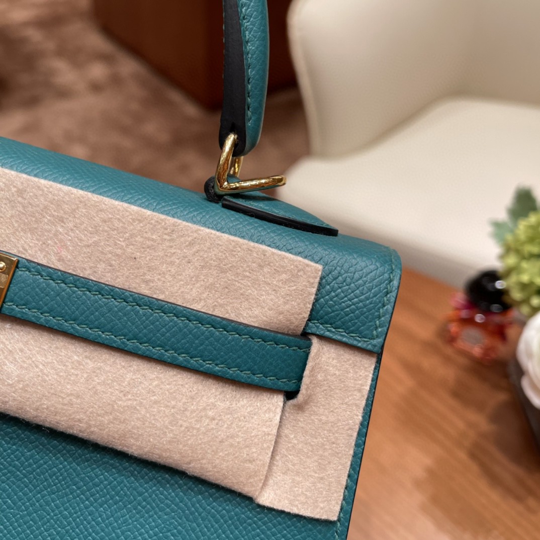 爱马仕 HERMES Kelly 25cm epsom皮 z6 孔雀绿 金扣