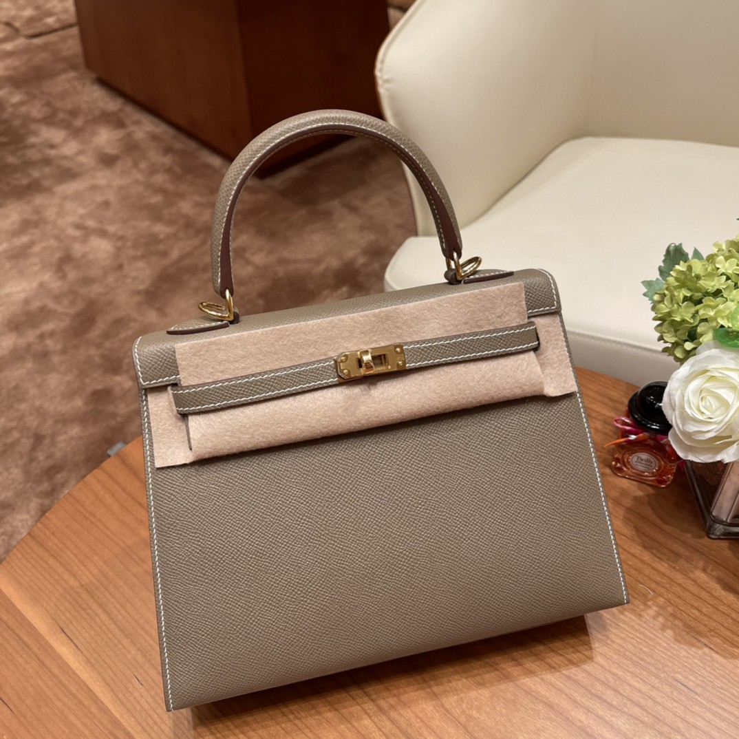 爱马仕 Kelly 25cm epsom皮 18 大象灰 金扣
