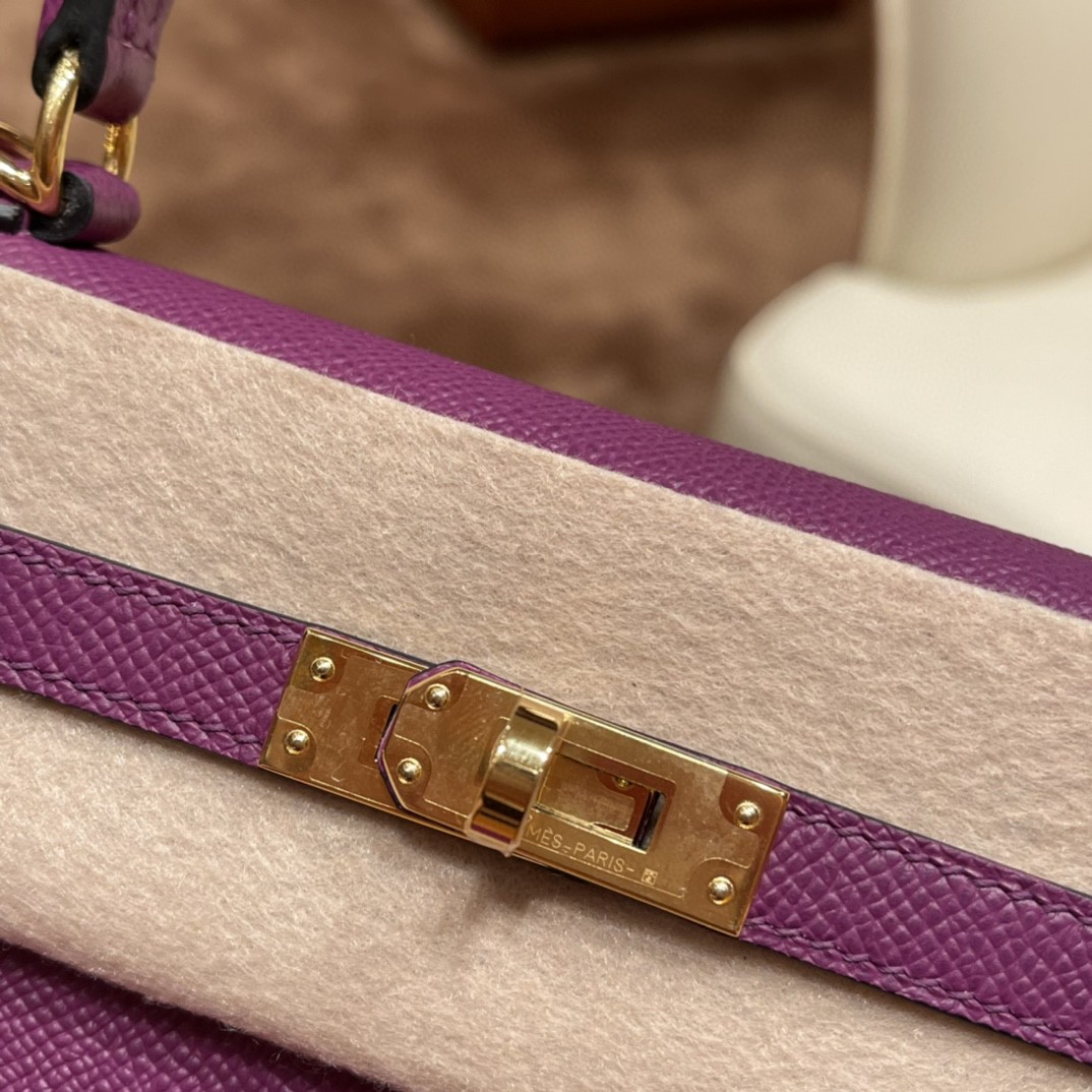 HERMES 爱马仕 Kelly 25cm epsom皮 P9 海葵紫 金扣