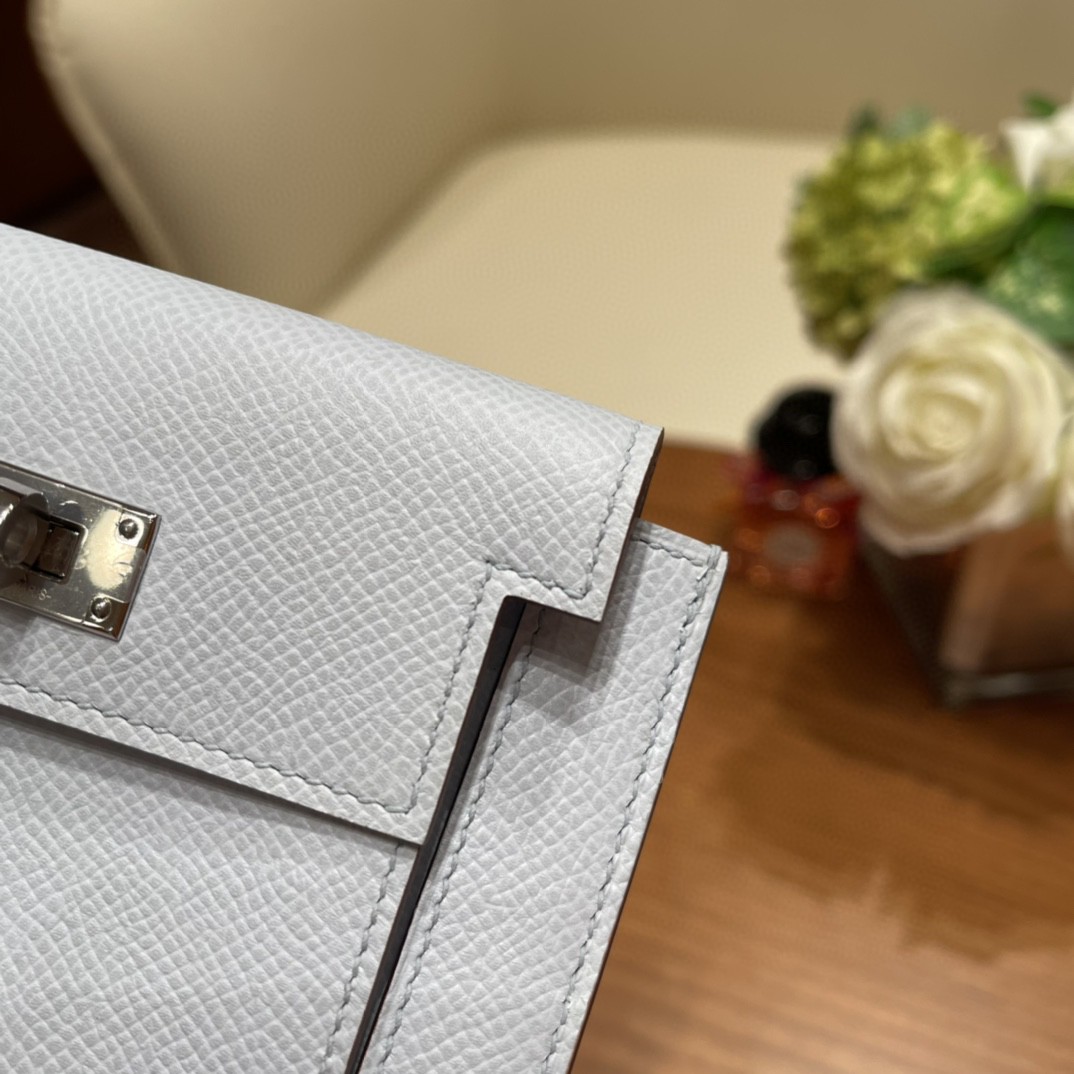 HERMES 爱马仕 Kelly pocket 配上kelly 腰带可以当腰包 Epsom 皮 T0 雾霾蓝 银扣