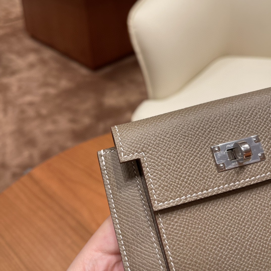 HERMES 爱马仕 Kelly pocket 配上kelly 腰带可以当腰包 Epsom 皮 18 大象灰 银扣