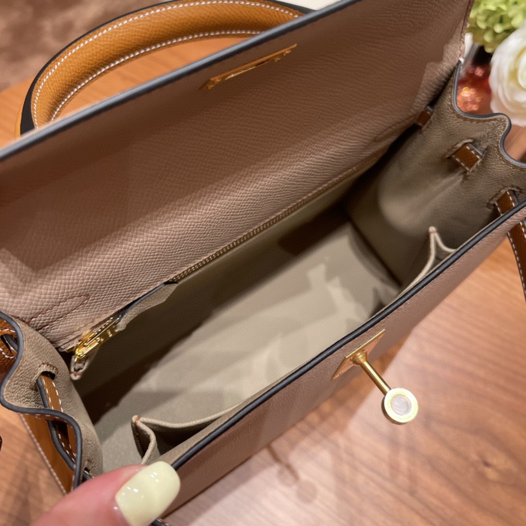 爱马仕 HERMES Kelly 25cm epsom皮 VIP定制 马蹄印 8U 冰川蓝拼1Q 奶昔粉 金扣
