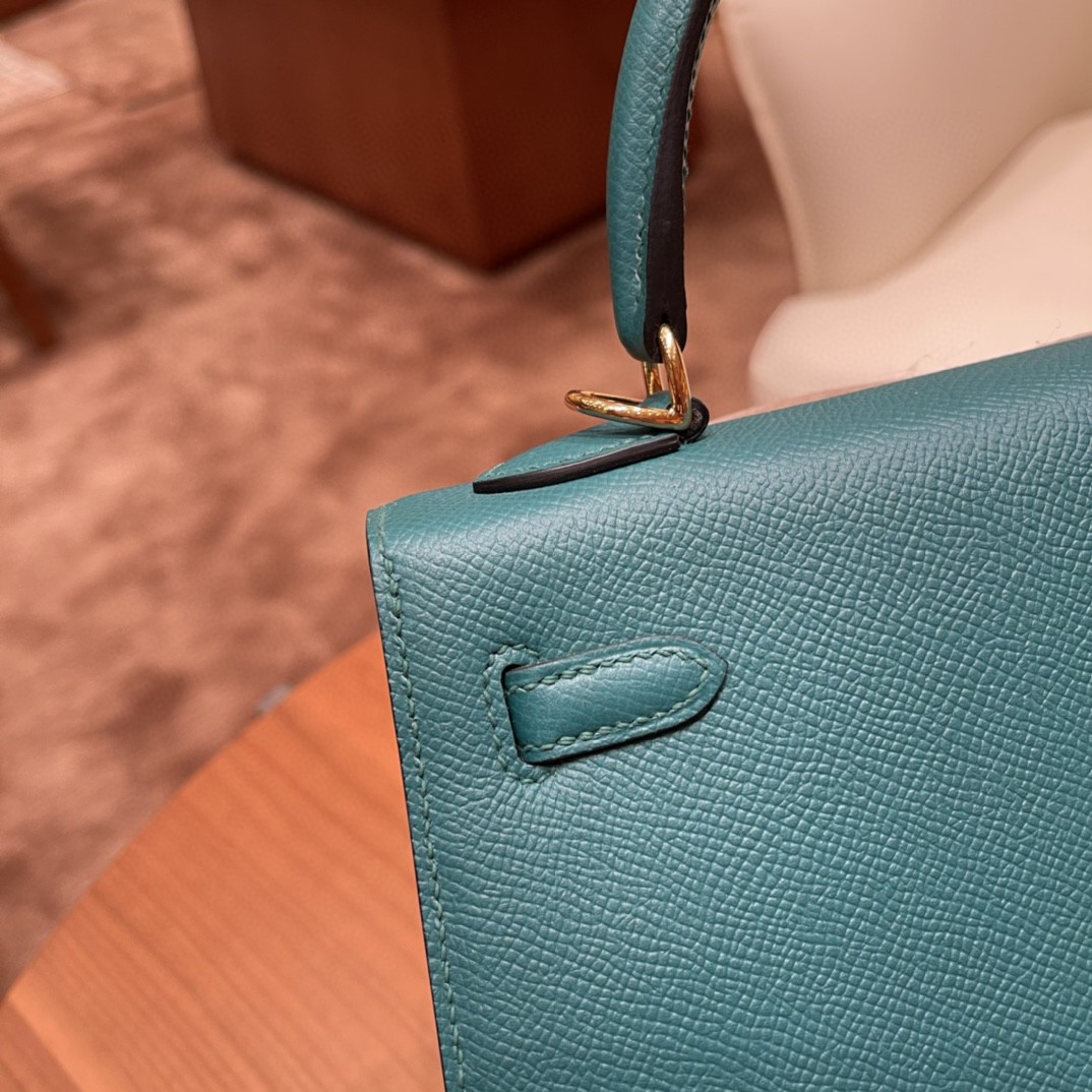 爱马仕 HERMES Kelly 25cm epsom皮 z6 孔雀绿 金扣