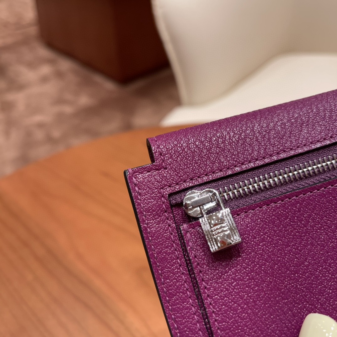 HERMES 爱马仕 Kelly pocket 完美精致 配上kelly 腰带可以当腰包 山羊皮 P9 海葵紫 银扣
