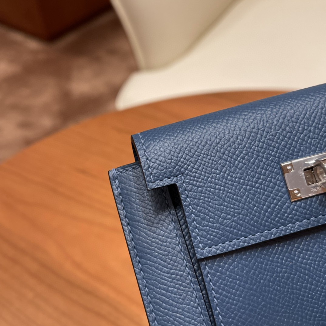 HERMES 爱马仕 Kelly pocket 配上kelly 腰带可以当腰包 Epsom 皮 S4 深邃蓝 银扣