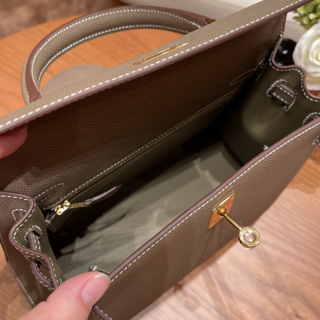爱马仕 Kelly 25cm epsom皮 18 大象灰 金扣