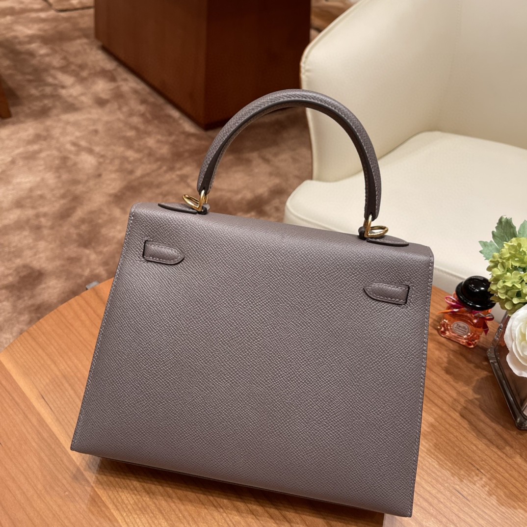 爱马仕 HERMES Kelly 25cm epsom皮 8F 锡器灰 金扣