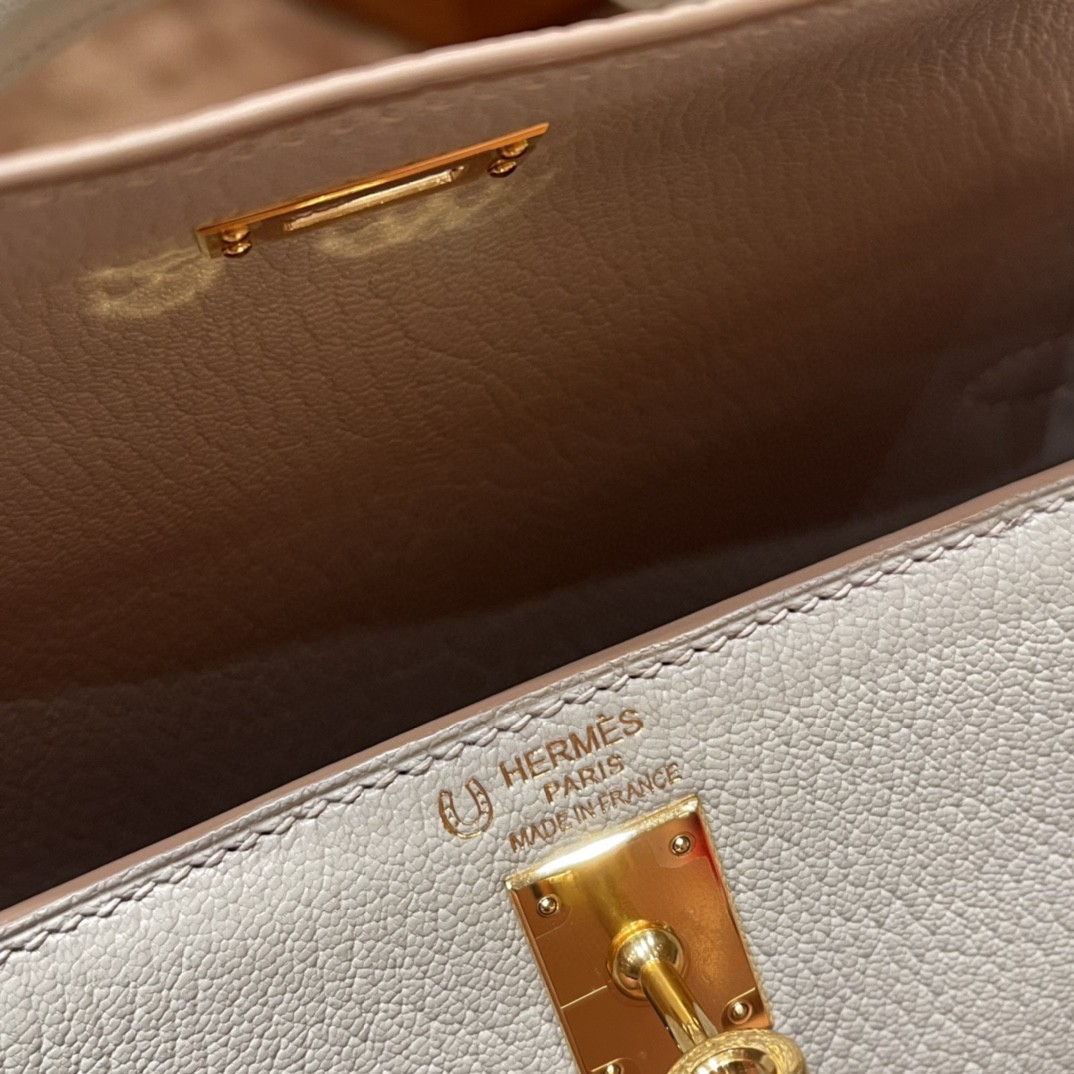 爱马仕 HERMES Kelly 25cm 山羊皮 VIP定制 马蹄印 80珍珠灰内拼玫瑰紫 金扣