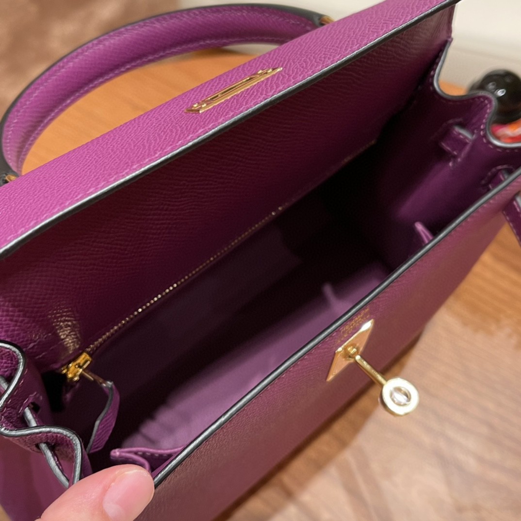 HERMES 爱马仕 Kelly 25cm epsom皮 P9 海葵紫 金扣