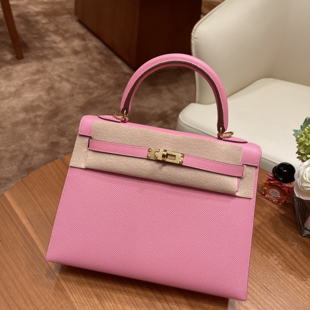 爱马仕 Kelly 25cm epsom皮 5P 樱花粉 金扣 HERMES