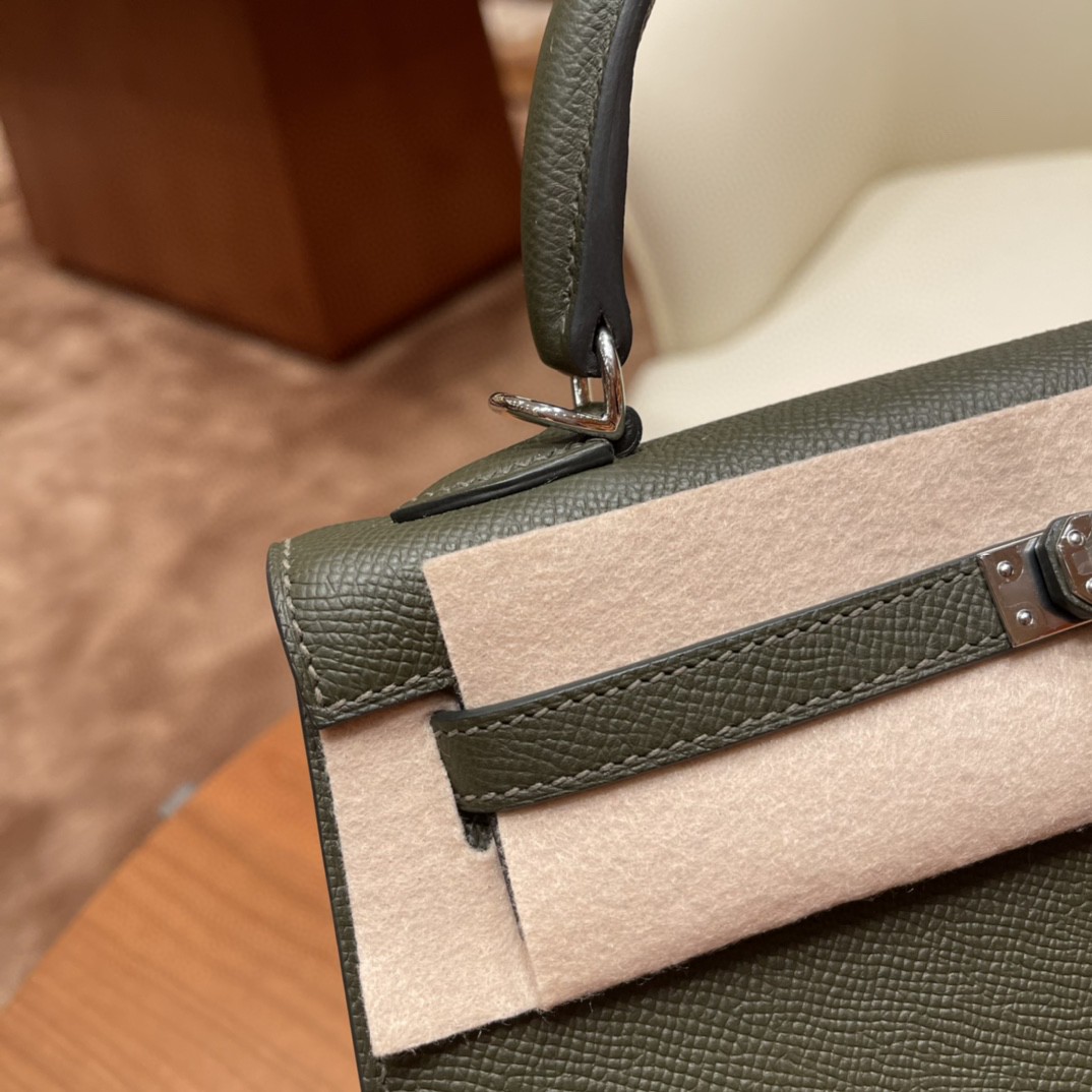 爱马仕 HERMES Kelly 25cm epsom皮 C6 灰绿 银扣