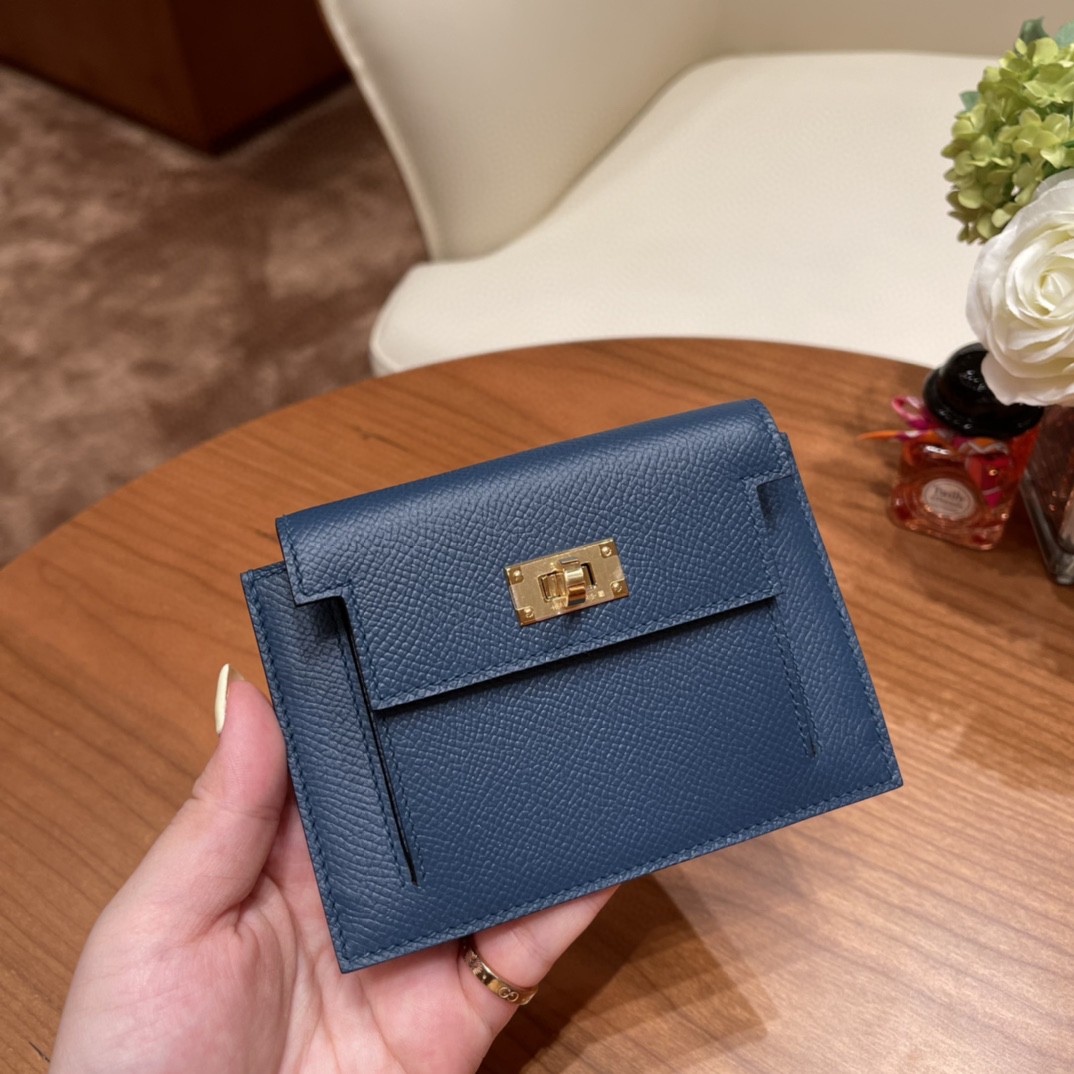 HERMES 爱马仕 Kelly pocket 配上kelly 腰带可以当腰包 Epsom 皮 S4 深邃蓝 金扣