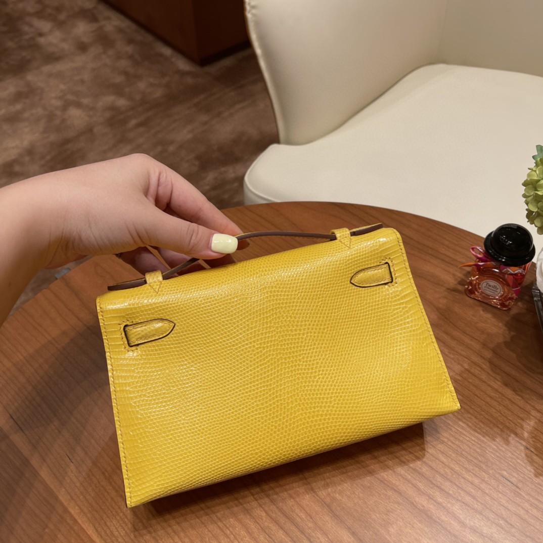 爱马仕 Kelly pochette 一代手包 西班牙lizard 蜥蜴皮 9L 金丝雀黄 金扣