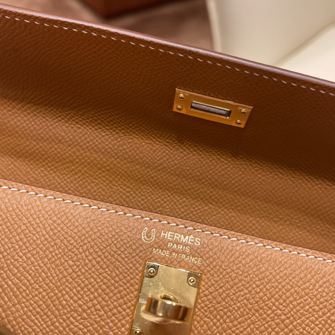 爱马仕 HERMES Kelly 25cm epsom皮 VIP定制 马蹄印 37 金棕拼18 大象灰 金扣