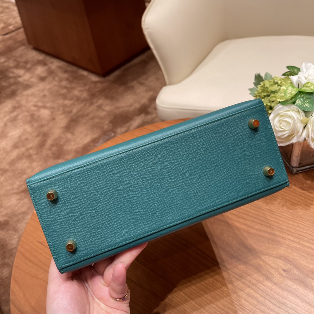 爱马仕 HERMES Kelly 25cm epsom皮 z6 孔雀绿 金扣