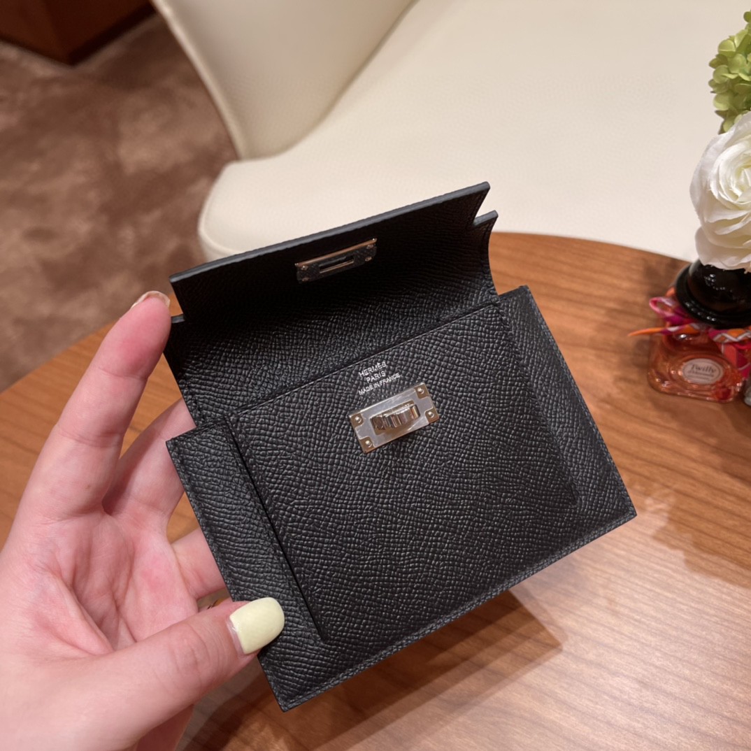 HERMES 爱马仕 Kelly pocket 配上kelly 腰带可以当腰包 Epsom 皮 89 黑色 银扣