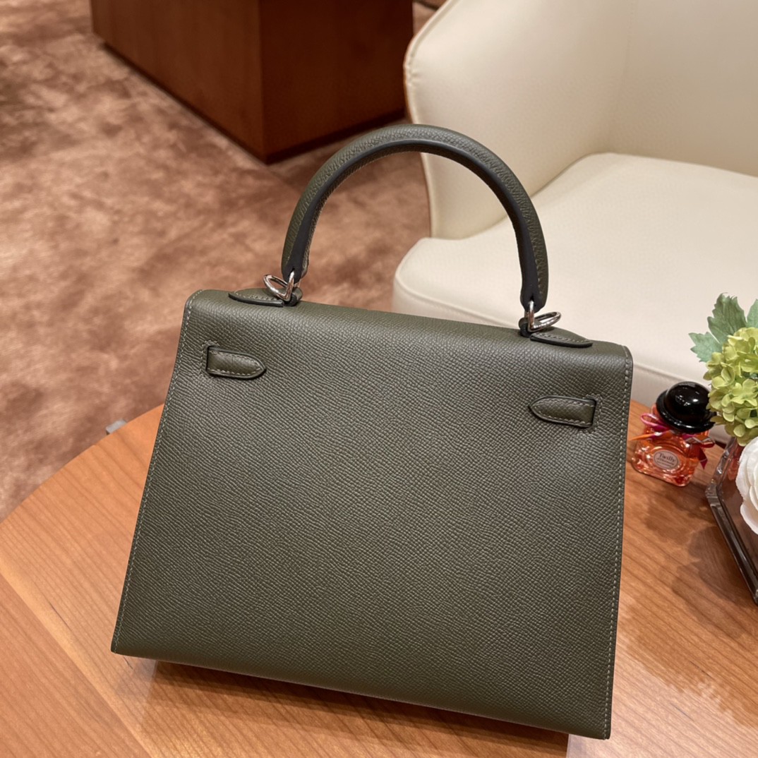 爱马仕 HERMES Kelly 25cm epsom皮 C6 灰绿 银扣