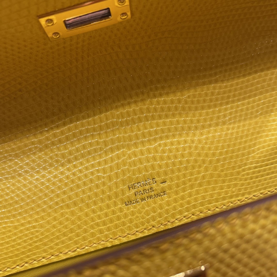 爱马仕 Kelly pochette 一代手包 西班牙lizard 蜥蜴皮 9L 金丝雀黄 金扣