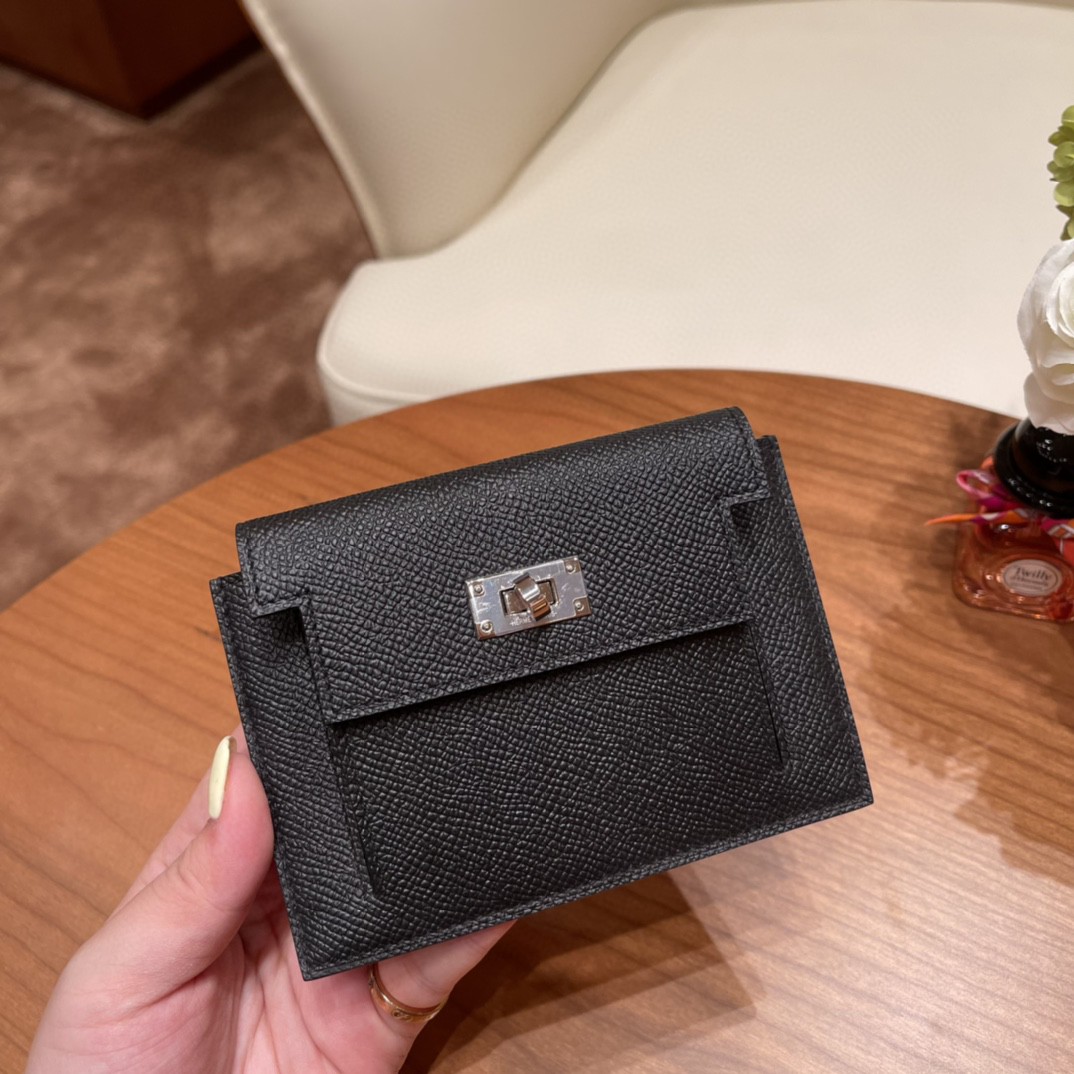 HERMES 爱马仕 Kelly pocket 配上kelly 腰带可以当腰包 Epsom 皮 89 黑色 银扣