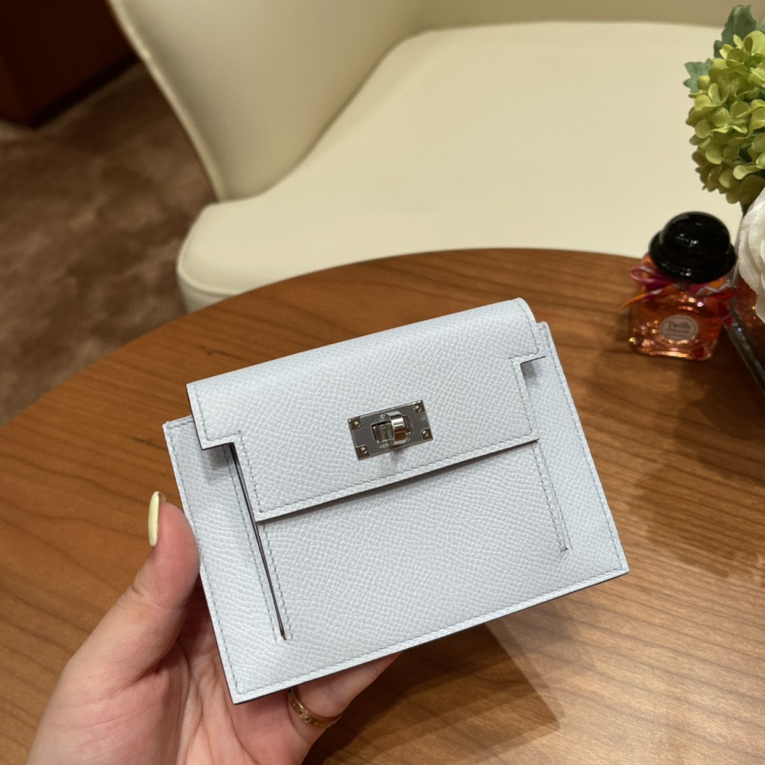 HERMES 爱马仕 Kelly pocket 配上kelly 腰带可以当腰包 Epsom 皮 T0 雾霾蓝 银扣