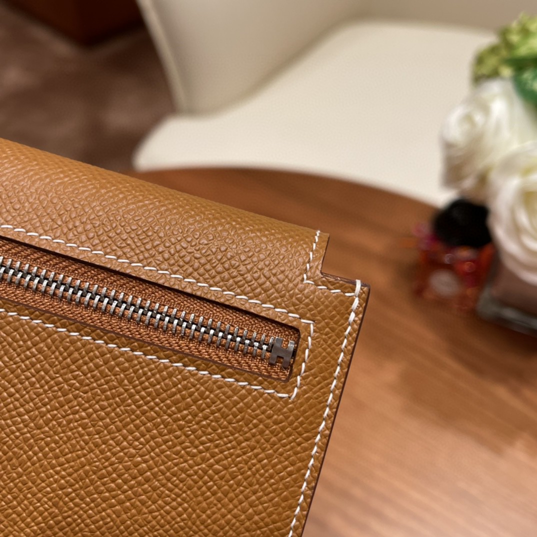 HERMES 爱马仕 Kelly pocket 配上kelly 腰带可以当腰包 Epsom 皮 37 金棕 银扣