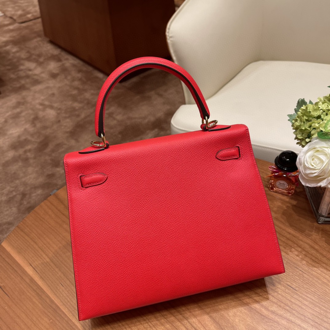 爱马仕 HERMES Kelly 25cm epsom皮 S3 心红 金扣