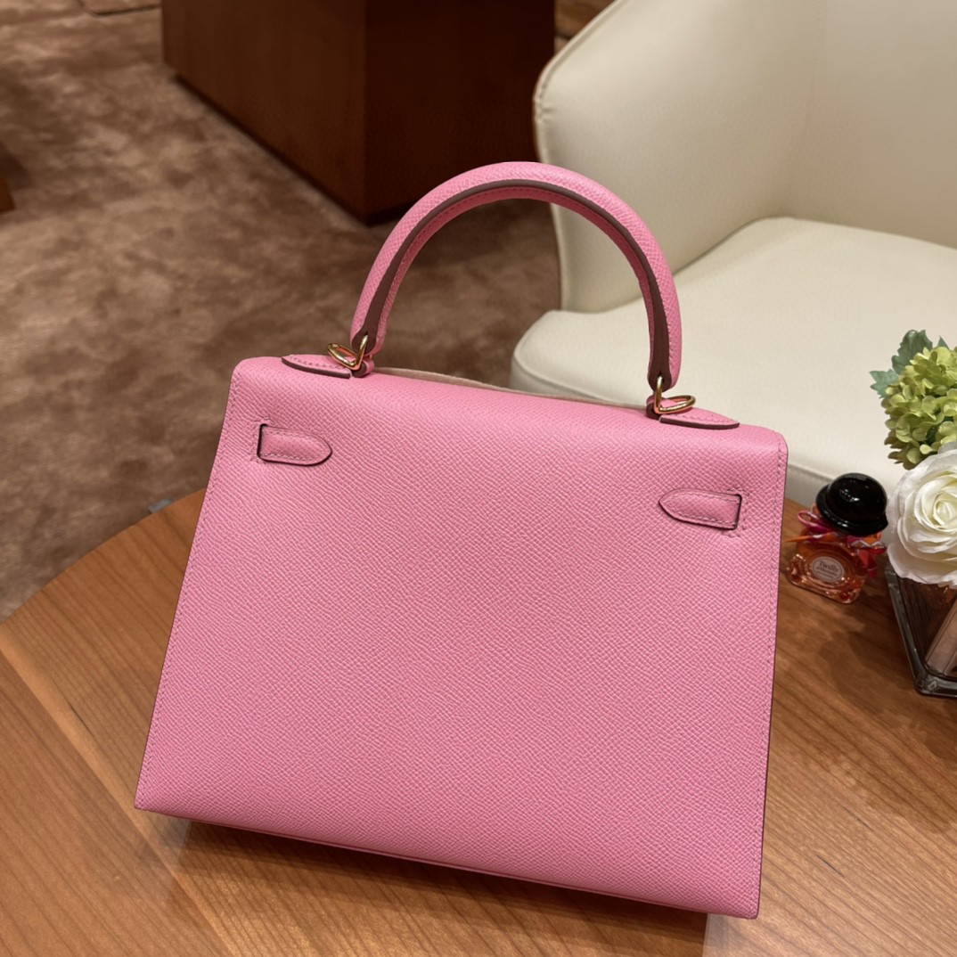 爱马仕 Kelly 25cm epsom皮 5P 樱花粉 金扣 HERMES