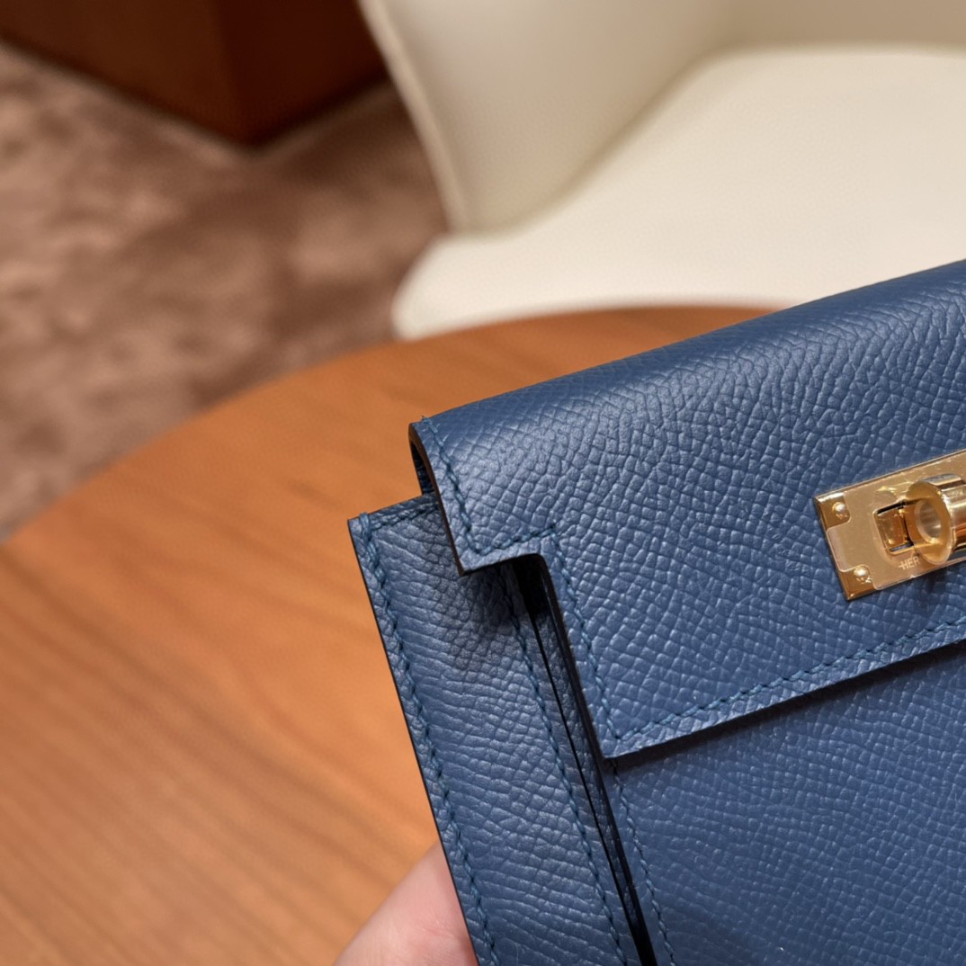 HERMES 爱马仕 Kelly pocket 配上kelly 腰带可以当腰包 Epsom 皮 S4 深邃蓝 金扣